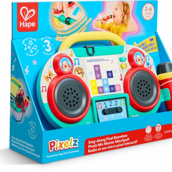 Интерактивна играчка: Pixelz, Радиокасетофон с микрофон - Hape